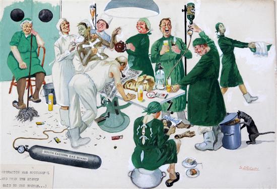 Sergei Drigin (1894-1977) Caricatures relating to a staying in a hospital for a heart operation 10.5 x 15in., unframed
